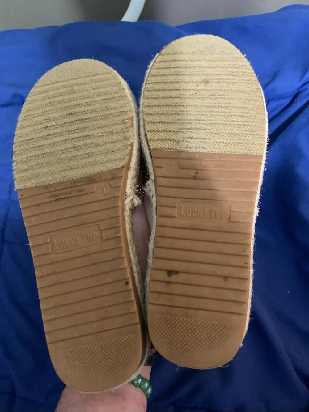 Lucky Top Girls Rose Gold Rhinestone Espadrille Flats Size 1